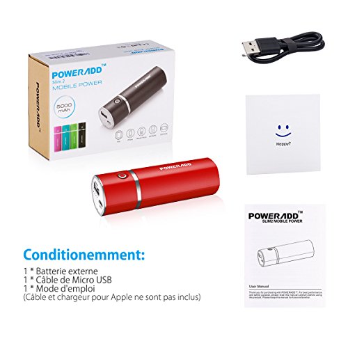 POWERADD Slim2 Chargeur Portable 5000mAh Batterie de Secours Externe pour Iphone 6s IphoneX Iphone7 Plus Apple Adapteurs Non Inclus   Samsung Galaxy e