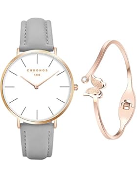 XLORDX Classic Herren Ultra Dünne Elegant Analoge Quarz Armbanduhr Quarzuhr und Klassisch Grau Leder Gold Mit...