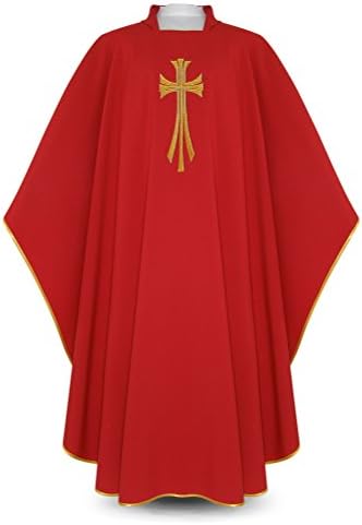 Gold Urbanowicz Vestment/Chasuble Red is Made from Natural Diakos with an Embroidered Cross