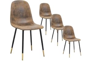 Homy Casa – Lot de 4 chaises de salle à manger scandinaves imitation daim pour salle à manger, pieds noirs et dorés, marron