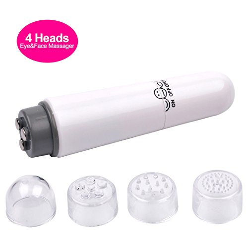 inkint Mini Electric Vibration Eyes & Face Skin Massager Pen / Portable Wrinkle Remover / Anti-aging Massage Tool with 4 Changing Heads