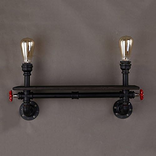 Shelf Wall Light American Retro Nostalgic Water Pipe Faucet Double Head Iron Wall Lamp Nordic Industrial Bedroom Bedside Hotel Children's Room E27 Sconce W: 54CM