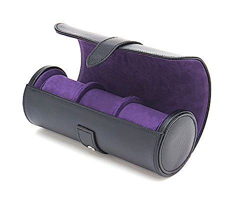 Wolf Blake Luxurious Black Leather and Contrasting Suede Watch Roll Travel Case