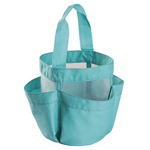 mDesign wasserdichte Tasche aus Canvas/Netz – wasserabweisende Tasche für Dusche – perfekte Strandtasche, Badetasche und Gartentasche – mit Henkeln und vier Taschen – mintfarben - 3