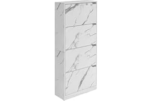 BAKAJI Scarpiera Portascarpe in Legno MDF con 4 Ante Porta Scarpe a Ribalta Maniglie a Scomparsa Doppia Profondità Dimensioni Compatte Slim 63 x 24 x 150 cm Salvaspazio Ingresso Casa (Marmo)