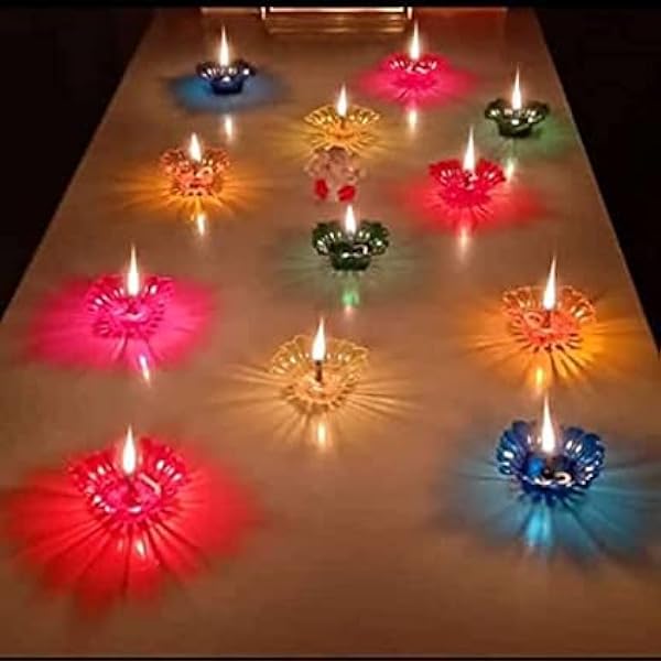 Buy SAB Systems Pack of 12 3D Reflective Shadow Diyas for Diwali Decoration Item for Home Decor | Dipawali Diya | Transparent Oil and Water Diya bati Reflection Diya Set (12) (12)