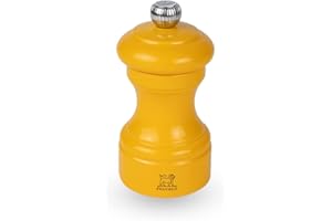 PEUGEOT - Bistro 10 cm Salt Mill - Classic Grind System - Made with PEFC Certified Wood - Lifetime Guaranteed Mechanism - Made in France - Bistrorama - Saffron Yellow Lacquered Colour