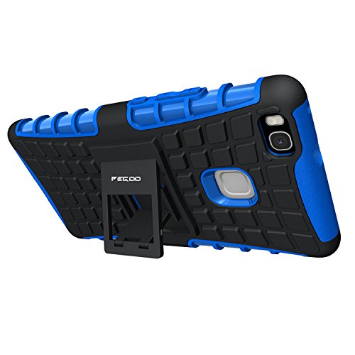 Funda Huawei P9 lite Pegoo El Soporte Incorporado A Prueba de golpes Anti-Ara  azos y Polvo Mezcla Doble Capa Armadura Proteccion Cover Case Caso Funda C  scara Caja para Huawei P9 lite  Azul 