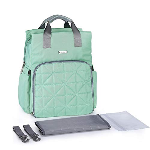 Preisvergleich Produktbild Baby Wickelrucksack Wickeltasche Multifunktional Mama Rucksack Wasserdicht Segeltuch Stoffe mit 2 Kinderwagen-haken,Grün