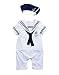 Baby Boy Girl Sailor 1pc Romper Suit with Hat (0-6 Month, White)