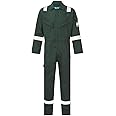 Portwest FR50 Men's Hi Vis FR Coveralls - Reflective Flame Resistant Anti-Static Arc Proof Safety Workwear Overalls Green, XX-Large
