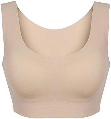 OverDose Women Sportswear Yoga Fitness Stretch Workout Tank Top Racerback Padded Sports Bra (14, Beige)