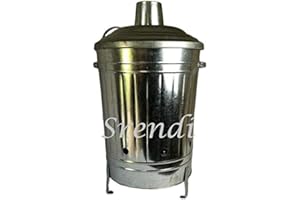 Srendi® Small Medium Large 15L 60L 90L Litre Metal Galvanised Garden Incinerator Fire Bin Burning Leaves Paper Wood Rubbish Dustbin Shovel and Poker Made in U. K. (60L INC Only)