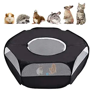 lzndeal Small Animal Playpen,Breathable & Waterproof Pet Playpen Cage Tent with Zippered Cover Outdoor/Indoor Portable Fence Tent for Puppy/Kitten/Rabbits/Hamster/Chinchillas/Guinea Pig(Black)