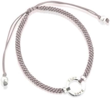 Sterling Silver Friendship Bracelet with 'Love' Hoop and silk adjustable strap - Grey