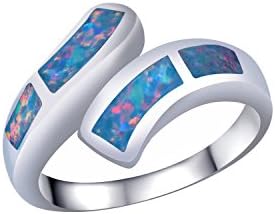 Half eternity Blue Fire Opal Inlay Twisted Infinity Hug Ring for Women Girls Size L M (US 6)