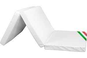 GHIOCUSCINI | Materasso Pieghevole per Bambini, 120 x 60 cm, Alto 5 cm, Tessuto Gabardina Bianco Lavabile, Imbottitura Waterfoam, Made in Italy