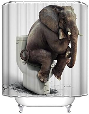 Waterproof Polyester Fabric Bathroom Shower Curtain, Qile Mildew-Resistant Anti-Bacterial 3D Digital Printing Pattern Shower Curtains with 12 Ring Hooks, 180 x180cm (Elephant)