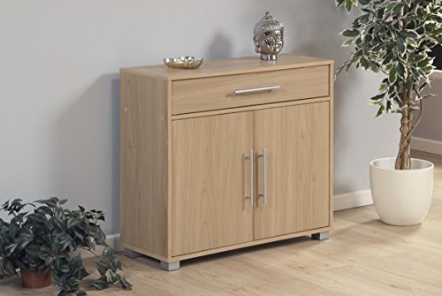 Home Source Oak Cupboard 2 Door 1 Draw Sideboard Storage Unit Silver Handles Sorrento