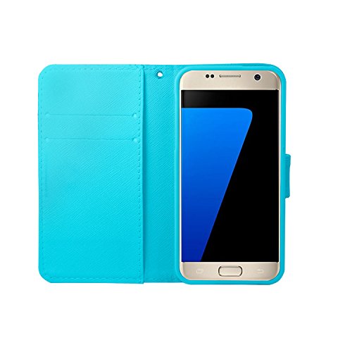 Galaxy S7 Hülle, Samsung Galaxy S7 Tasche Schutz Case Cover Schutzhülle, SainCat PU Leder Brieftasche Hülle Schutzhülle Ledertasche im BookStyle Ultra Slim Stand Lederhülle Hülle Etui with Karte Halterung Leder Wallet Klapphülle Flip Book Case TPU Cover Bumper Tasche mit Kartenfach Magnetverschluss Standfunktion für Samsung Galaxy S7 (Karikatur Muster:Chrysantheme) - 5
