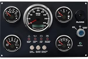 MOTOR METER RACING W Pro Instrument Panel - 85mm Rev Counter/Tachometer 52mm Volt, Fuel, Water Temp, Oil Pressure Gauges - 12V Black Dial White LED - For Boat Yatch