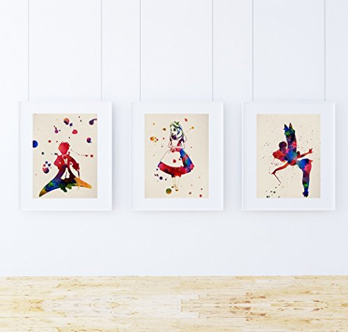 Nacnic Set di 3 Poster di The Little Prince, Alice nel Paese delle Meraviglie e Peter Pan. Alta qualità. Carta 250 gr.