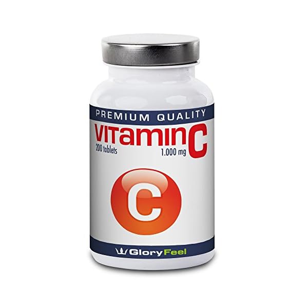 Vitamin C 1000mg 200 Tablets - Comparison Winner* - High Strength Vegan Vitamin-C Tablets (Up to 7 Month Supply) - 1000 mcg Pure C-Vitamin per Tab - Without Magnesium Stearate by GloryFeel