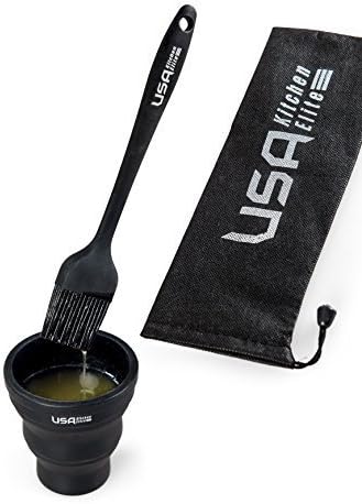 Silicone Basting Brush | Folding Cup | Storage Bag by USA Kitchen Elite | Silicone Bristles - Baste Food On The Grill With Ease - Ideal Pastry Brush &amp; Barbecue Brush by USA Kitchen Elite