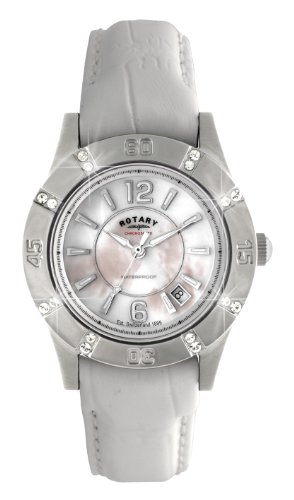 Rotary Women's Quartz Watch with Mother of Pearl Dial Analogue Display and White Leather Strap LS03437/41