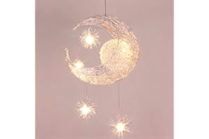 PETITES ECREVISSES Lustre Suspension Lune étoiles LED Plafonnier Luminaire Aluminium avec 5 Ampoules pour Enfants Chambre (lumière blanche)
