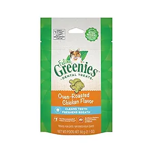 FELINE GREENIES Dental Natural Cat Treats Oven Roasted Chicken Flavor, 2.5 oz. Pouch