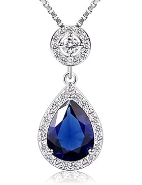 B.Catcher Kette Damen 925 Sterling Silber Anhänger Halskette Blau Kristallen ''Engel Trän''Weihnachten Geschenk...