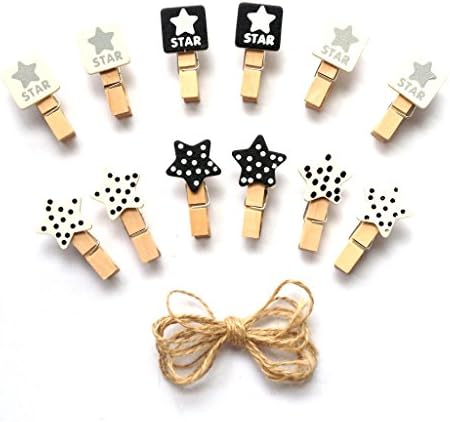 LWR Crafts Wooden Mini Clothespins Stars 24 Pieces and Jute Cord 8 Ft