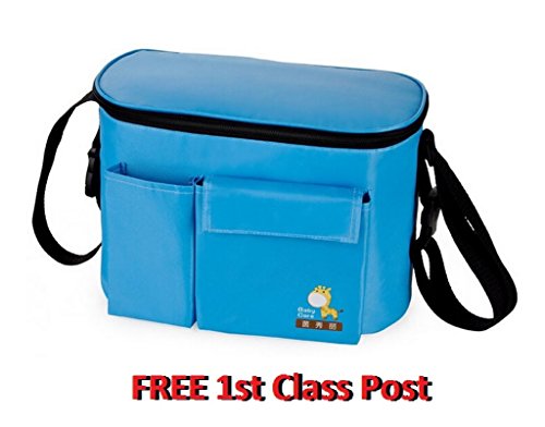 Stroller Baby Nappy Changing Bag Set Buggy Diaper Bag Multifunctional Mummy Handbag Shoulder Bag Mat (Blue )