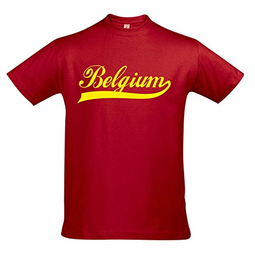 T-Shirt – Belgium Oldschool Belgien LÄNDERSHIRT EM / WM FAN Trikot S-XXL , Red – gelb , S