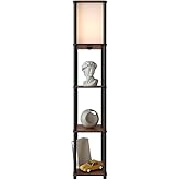 SAKURA Shelf Floor Lamp Walnut Color | 3 Tiers Shelf Standing Lamp with Modern Wooden Body | Decorative Living Room Bedroom Light Up