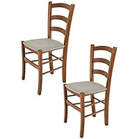 Tommychairs - Set 2 sedie Classiche Venice per Cucina, Bar e Sala da Pranzo, con Robusta Struttura in Legno di faggio Verniciata Color Noce e Seduta Imbottita e Rivestita in Tessuto Color camoscio