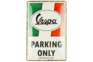 Nostalgic-Art Plaque rétro, 20 x 30 cm, Vespa – Parking Only Italian – Idée cadeau pour fans des scooters, Official License Product (OLP), en métal, design vintage