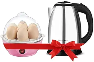 Green Kivvi MO-18-SS-With Electric Kettle With 1PC Pink Egg Boiler (1.8 L, Silver, Black)