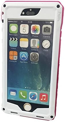 iPhone 6 Heavy Duty Protective Case, Amever Shockproof Dustproof Waterproof Aluminum Alloy Silica Gel Metal Tempered Glass Cover Case For iPhone 6 4.7" Screen (White/Rose Red)