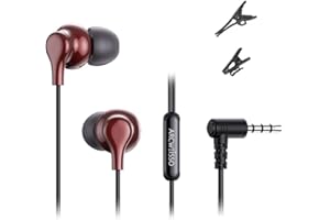 ARCWEISSO 3,5 mm Klinkenstecker mit Mikrofon und 2 Kabel-Clips, satter Bass und ergonomische Ohrmuscheln, weit kompatibel mit Handys/Tablets/Computern/PSP/Laptops/MP3/MP4 (Burgunderrot)