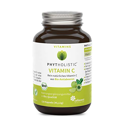 BIO-Vitamin C von Phytholistic: rein natürlich aus Bio-Amla-Beeren - Die neue Vitamin-C-Generation - veganes Vitamin-C OHNE künstliche Zusätze von Cellavent Healthcare - 120 Vitamin C Kapseln