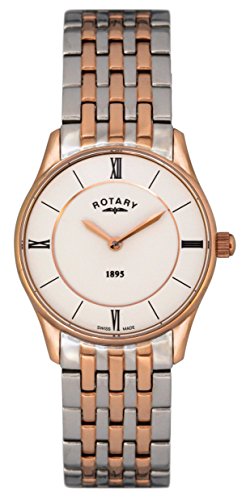 Rotary Women's Quartz Watch with White Dial Analogue Display and Rose Gold Plated Silver Stainless Steel Bracelet LB08202/01