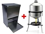 Lifland Un LOT : Grande MANGEOIRE pour Poules Anti NUISIBLES 16 KG + Abreuvoir pour Poules GALVA sur Pieds 30 litres