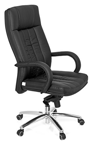 hjh OFFICE, 724200, Luxury Executive Chair, swivel office chair, big, XXL G 300, black, faux leather, high ergonomic backrest, design computer desk chair chrome amrests, knee tilt mechanism, thick padded, up to 150 kg / 330 lb body weight