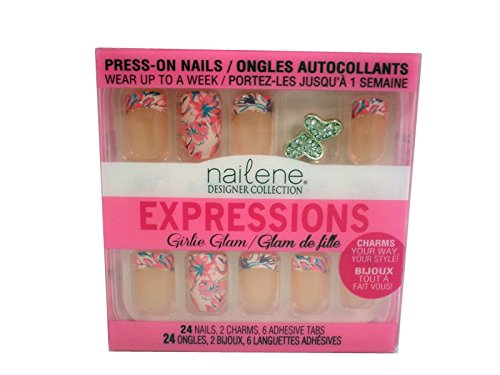 NAILENE expression press-on 24 press-on KIDS false nails + charms (71151 pretty petals)