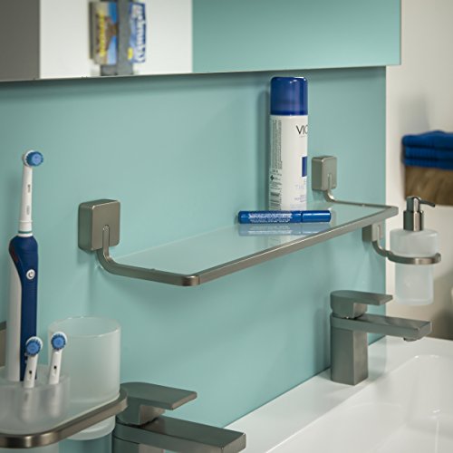 Tiger 38593_09 Impuls Ablage circa 60 cm temperiertes, transparentes Echtglas Korpus Edelstahl und Zamac Variante in mattem gebürstetem Edelstahl - 2