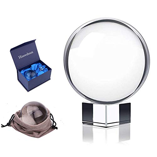 Kioneer, Sfera di cristallo trasparente con supporto, 110 mm, ideale come ornamento e decorazione per la casa o per una festa, 3.14in(8cm)- gift bag