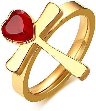 Vnox Stainless Steel Gold Plated Red Crystal Eypt Cross of Life Ankh Ring for Women Girls Wedding Engagement Promise