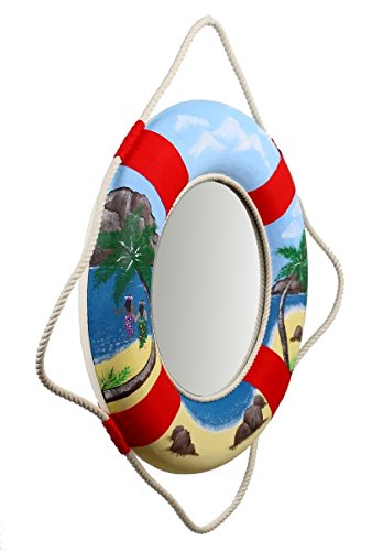 Wandspiegel Rettungsring Hawaii im Retro-Look handbemalt Unikat mit Signatur und Zertifikat Ø aussen 50 cm Ø Spiegel 30 cm exklusiv bei Nautic Spezial MV - 2